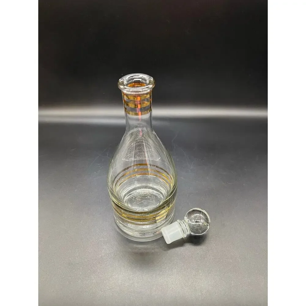 Vintage MCM Barware Decanter with Glass Stopper with Gold Stripes